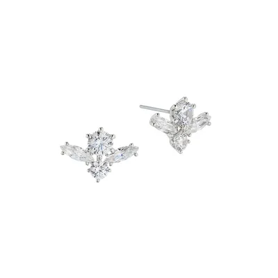 Evelyn Rhodium-Plated & Cubic Zirconia Cluster Stud Earrings