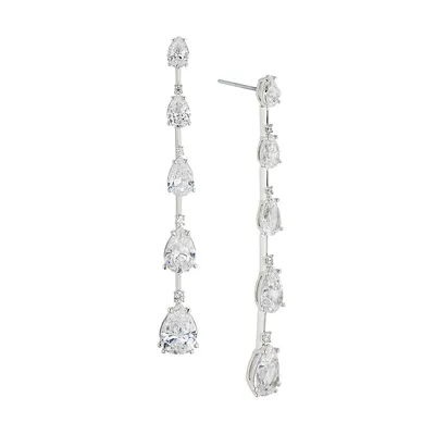 Evelyn Rhodium-Plated & Pear-Shaped Cubic Zirconia Linear Earrings