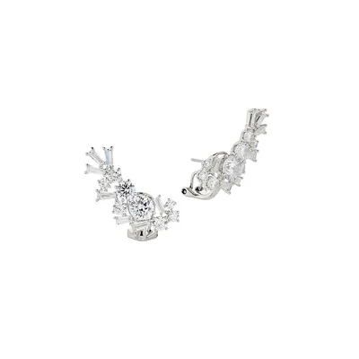 Over The Top Rhodium-Plated & Cubic Zirconia Climber Earrings