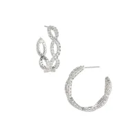 Match Point Twist Pavé Rhodium-Plated & Cubic Zirconia Hoop Earrings