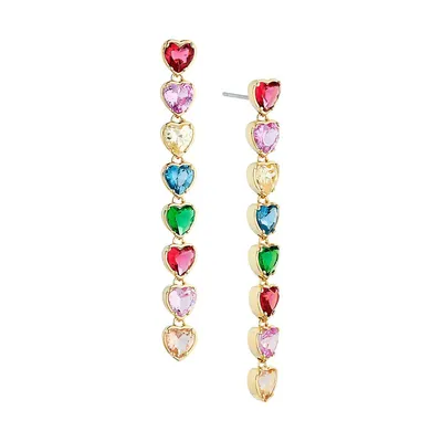 Amore 18K Goldplated & Multicolour Cubic Zirconia Hearts Linear Earrings