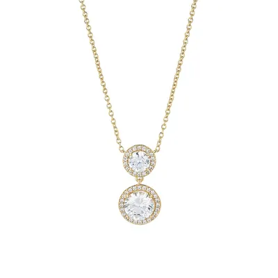 Modern Love Doubles 18K Goldplated & Cubic Zirconia Halo Pendant Necklace