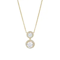 Modern Love Doubles 18K Goldplated & Cubic Zirconia Halo Pendant Necklace