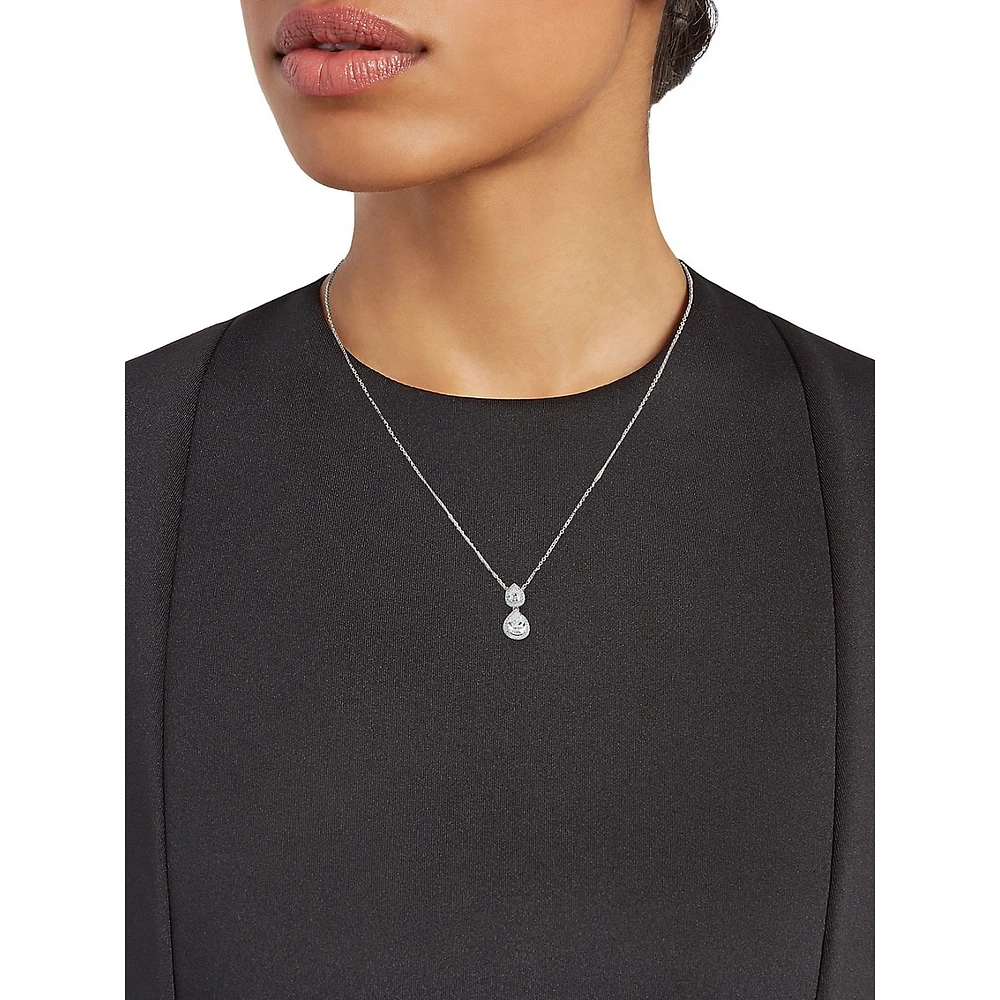 Rhodium-Plated Cubic Zirconia Drop Pendant Necklace