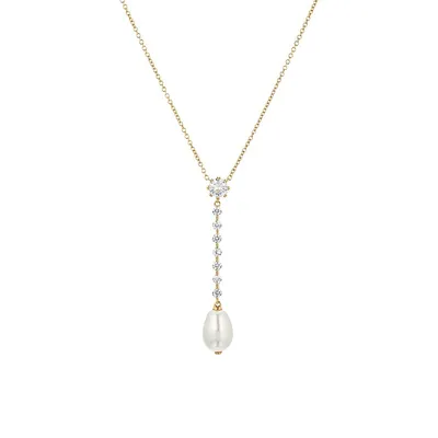 Hyacinth 18K Goldplated, Faux Pearl & Cubic Zirconia Y-Necklace