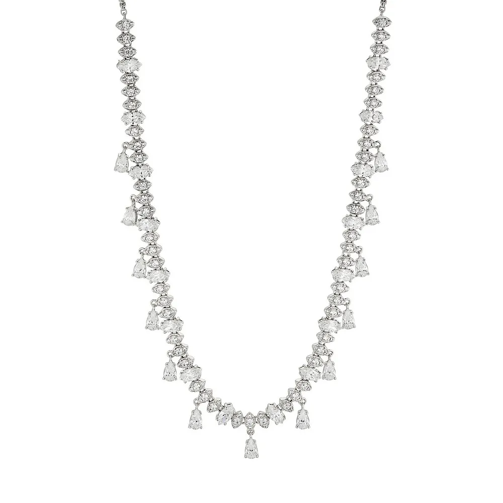 Match Point Rhodium-Plated & Cubic Zirconia Shaky Pear Tennis Necklace