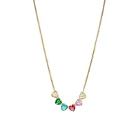 Amore 18K Goldplated & Multicolour Cubic Zirconia Hearts Necklace