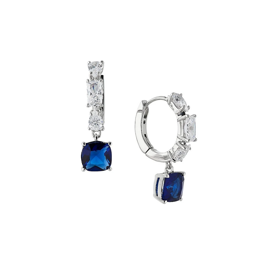 Rock Stars Rhodium-Plated Cubic Zirconia Huggie Drop Earrings