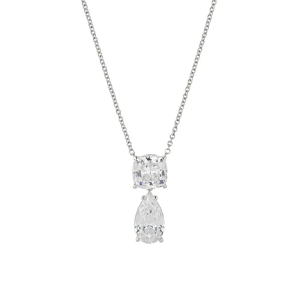 Rock Stars Rhodium-Plated & Cubic Zirconia Pear Drop Pendant Necklace