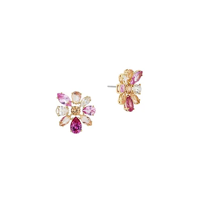Watercolor 18K Goldplated, Cubic Zirconia & Glass Floral Stud Earrings