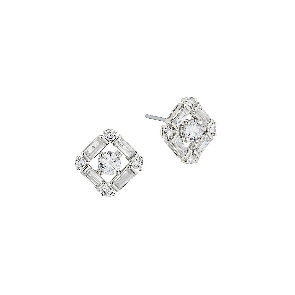 Gwen Rhodium-Plated & Cubic Zirconia Halo Stud Earrings