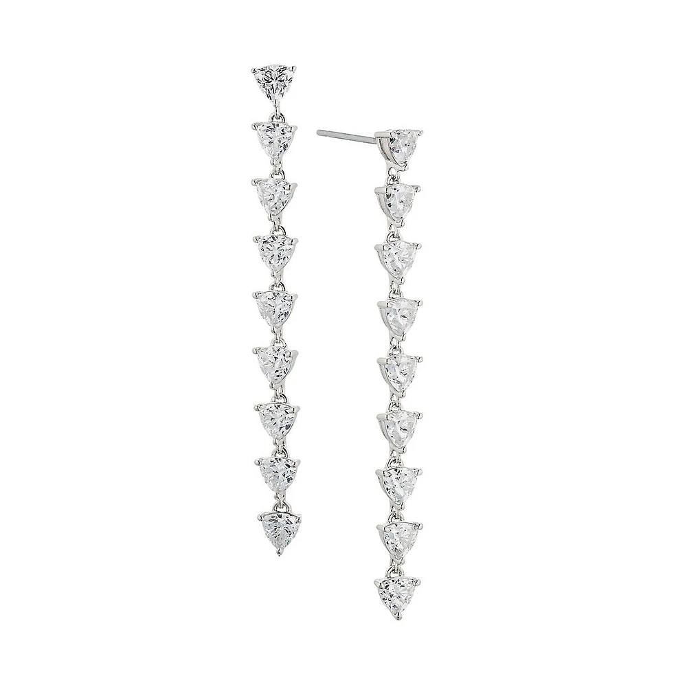 Gwen Rhodium-Pleated & Trillion Cubic Zirconia Linear Earrings