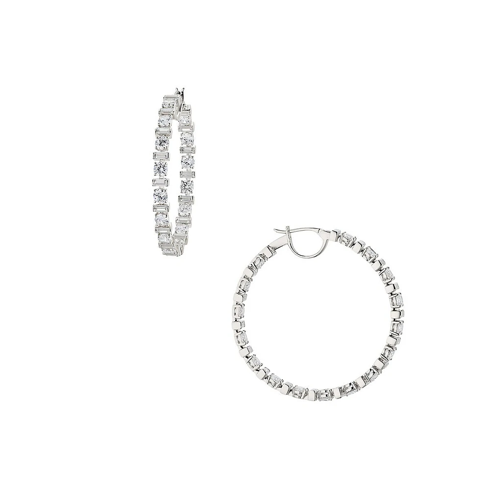 Gwen Rhodium-Plated & Cubic Zirconia Large Hoop Earrings