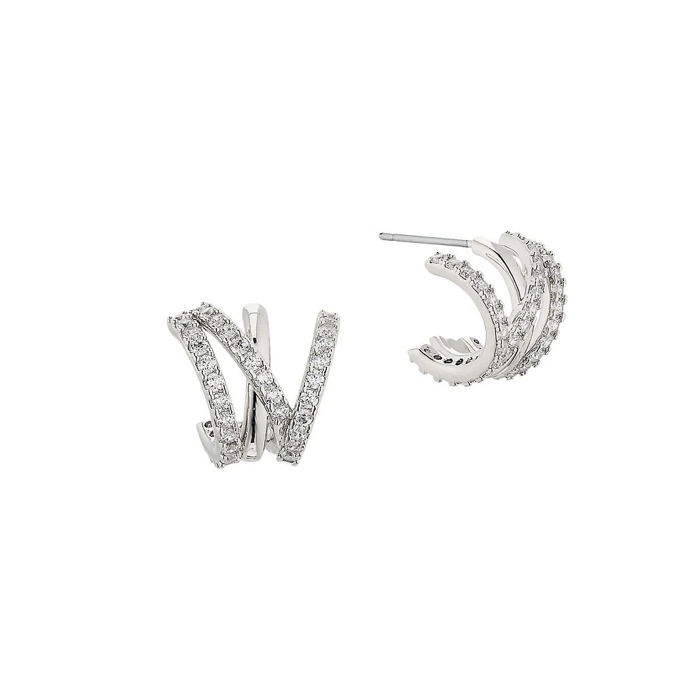 Twilight Rhodium-Plated & Pavé Cubic Zirconia Cage Hoop Earrings