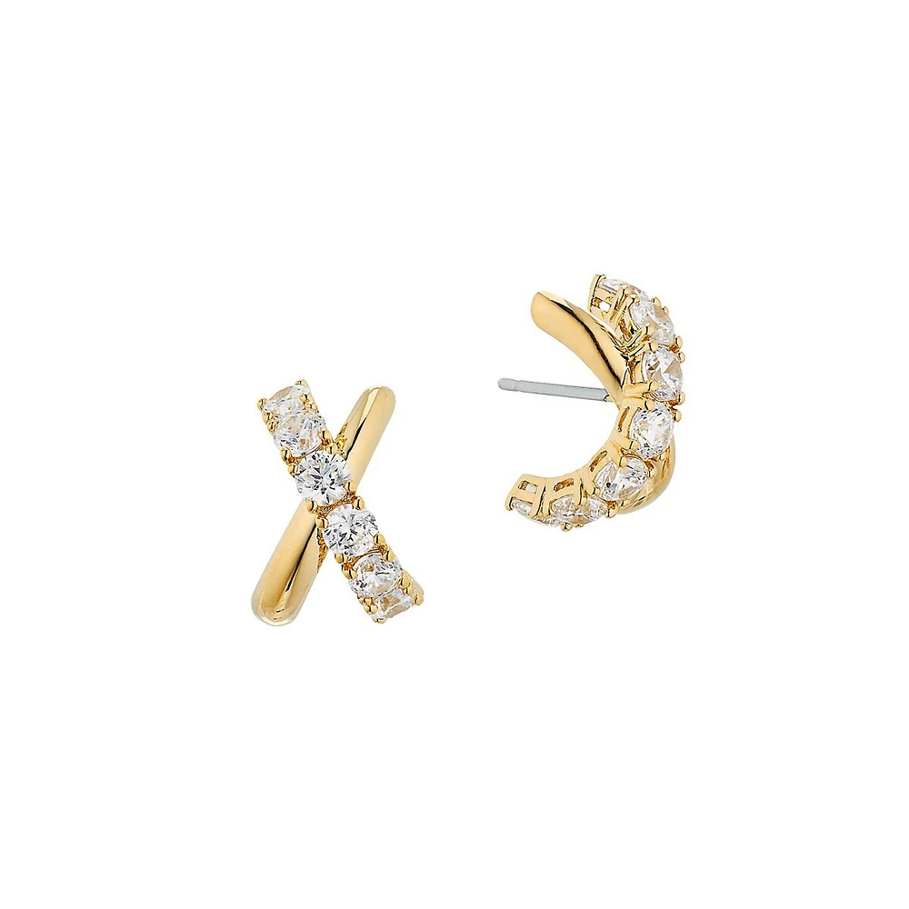 Twilight 18K Goldplated & Cubic Zirconia Crisscross J-Hoop Earrings