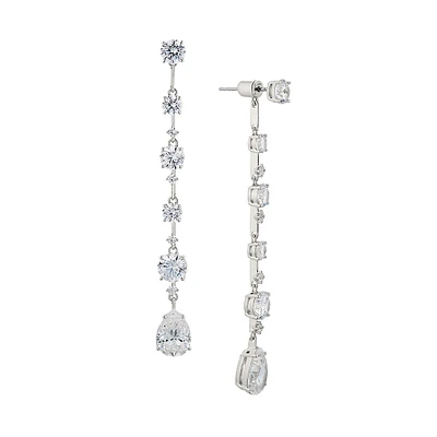 Cora Rhodium-Plated & Mixed Cubic Zirconia Front-Back Linear Earrings