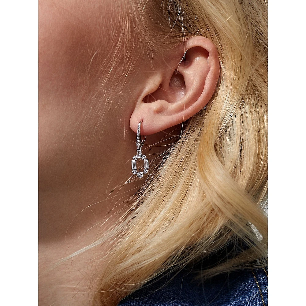 Gwen Rhodium-Plated & Cubic Zirconia Link Leverback Earrings