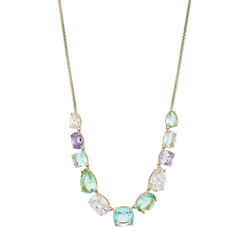 Watercolor 18K Goldplated, Cubic Zirconia & Glass Blue Bold Frontal Necklace