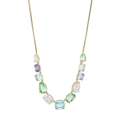 Watercolor 18K Goldplated, Cubic Zirconia & Glass Blue Bold Frontal Necklace
