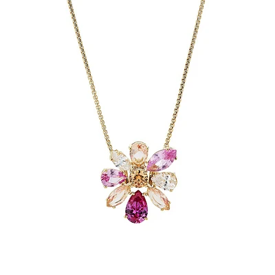 Watercolor 18K Goldplated, Cubic Zirconia & Glass Flower Pendant Necklace