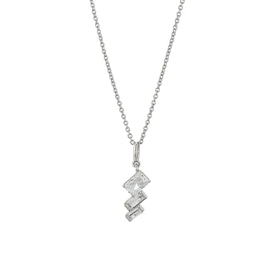 Gwen Rhodium-Plated & Cubic Zirconia Angle Pendant Necklace