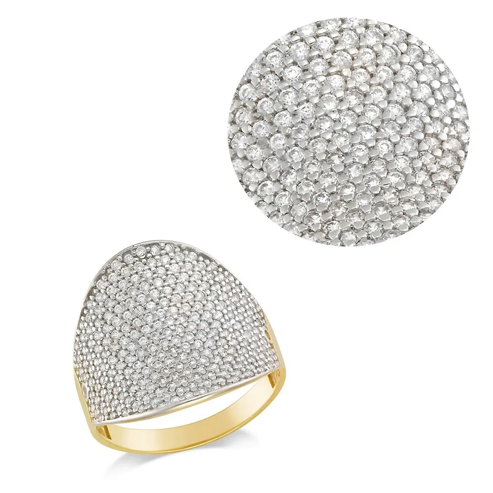 Yellow Gold Plated Sterling Silver Pave Ladies Ring