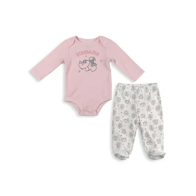 Baby Girl's 2-Piece Cotton Bodysuit & Footed Pants Set