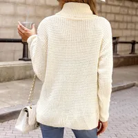Women's Ivory Chunky Knit Buttoned Turtleneck Sweater