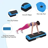 Fitness Aerobic Step Cardio Adjust 4" - 6" - 8" Exercise Stepper W/risers Blue