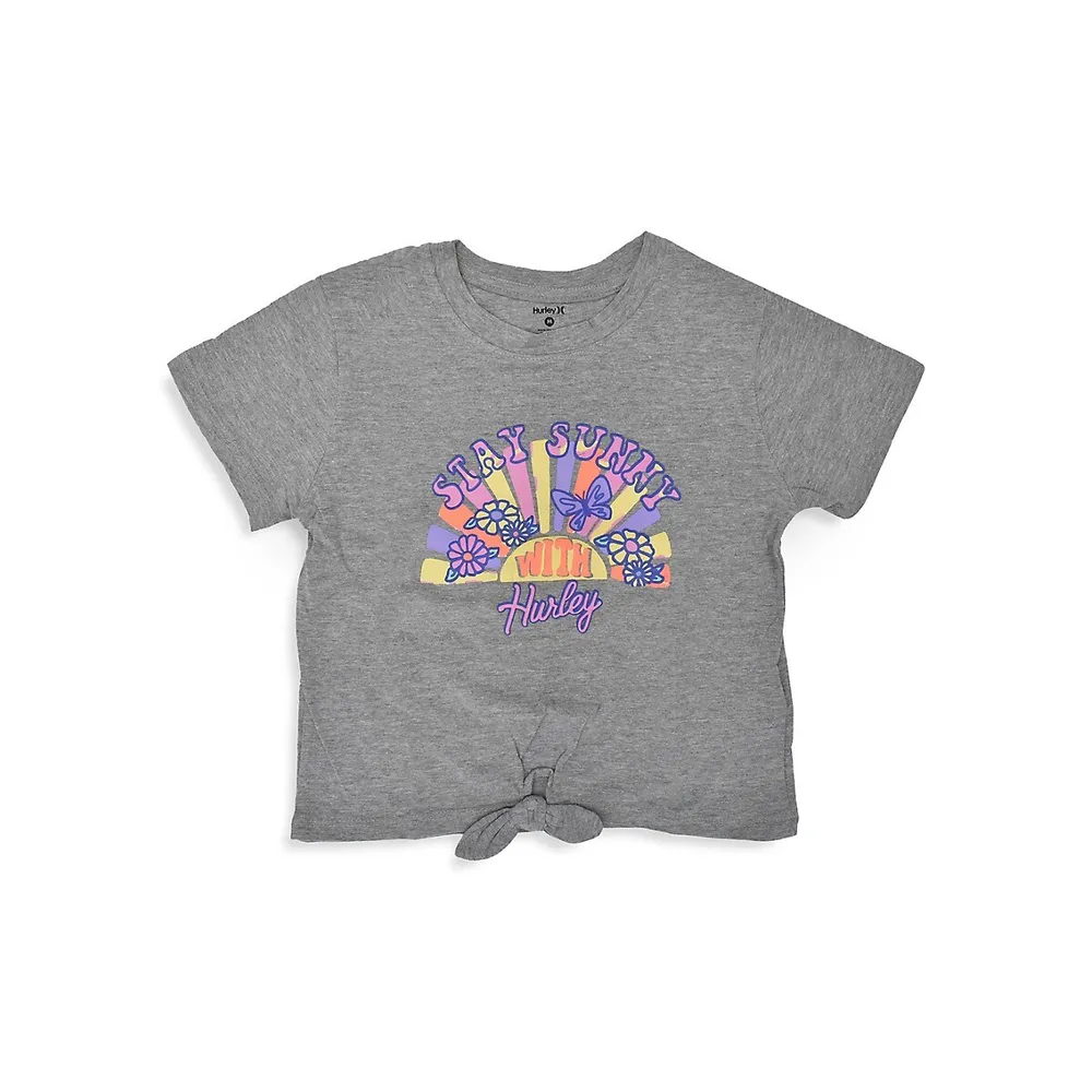 T-shirt noué sur le devant avec logo Stay Sunny pour fille