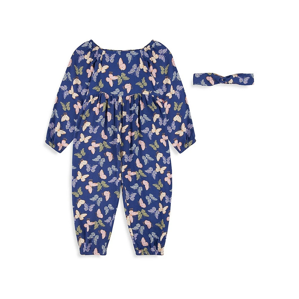 Little Girl's Butterfly Jumpsuit & Headband Set