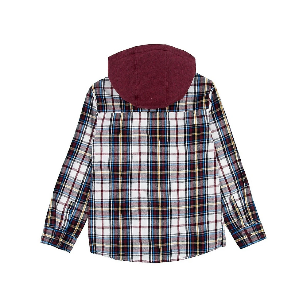 Boy's Hooded Plaid Flannel Shirt