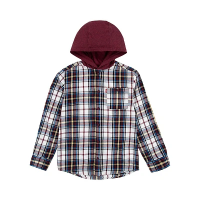 Boy's Hooded Plaid Flannel Shirt