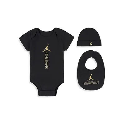 Baby's Jordan 3-Piece Bodysuit, Hat & Bib Box Set