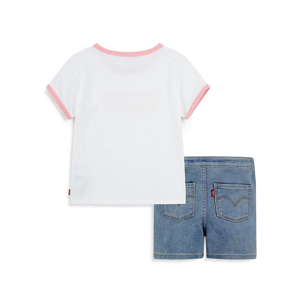 Little Girl's 2-Piece Checkerboard Iconic Logo T-Shirt & Sateen Shorts Set