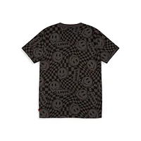Little Boy's Checkered Smiley Logo-Print T-Shirt
