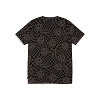 Boy's Checkered Smiley Logo-Print T-Shirt