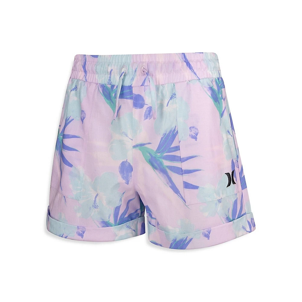 Girl's Printed High-Waisted Woven Shorts