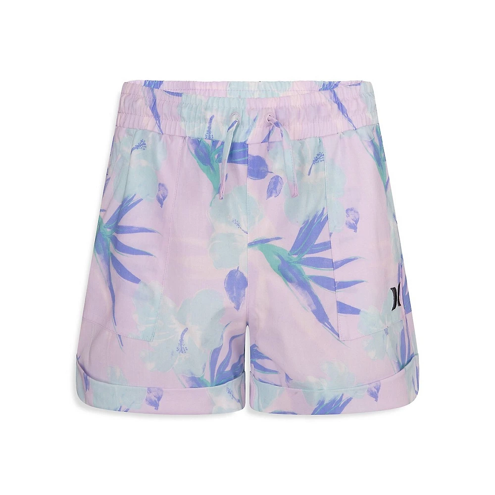 Girl's Printed High-Waisted Woven Shorts