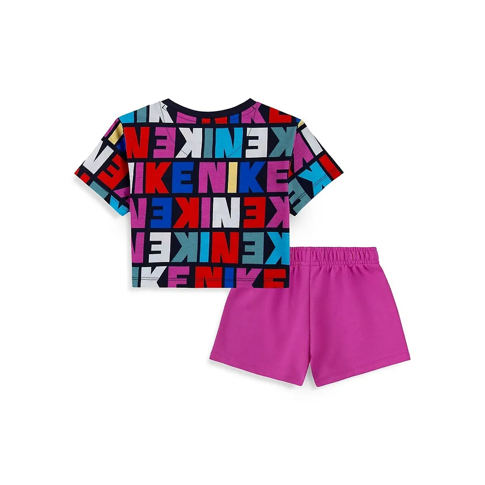 Ensemble t-shirt à logo et short pour fillette