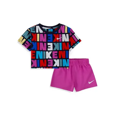 Little Girl's 2-Piece Logo T-Shirt & Shorts Set