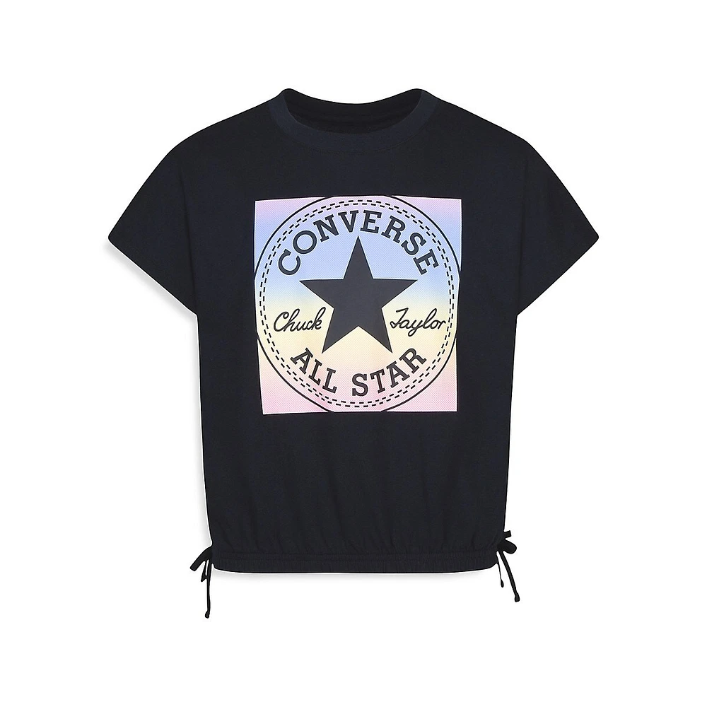 Girl's Boxy Chuck Patch Graphic Drawstring T-Shirt