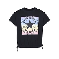 Girl's Boxy Chuck Patch Graphic Drawstring T-Shirt