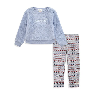 Little Girl's 2-Piece Faux-Shearling Sweatshirt & Printed Pants Set