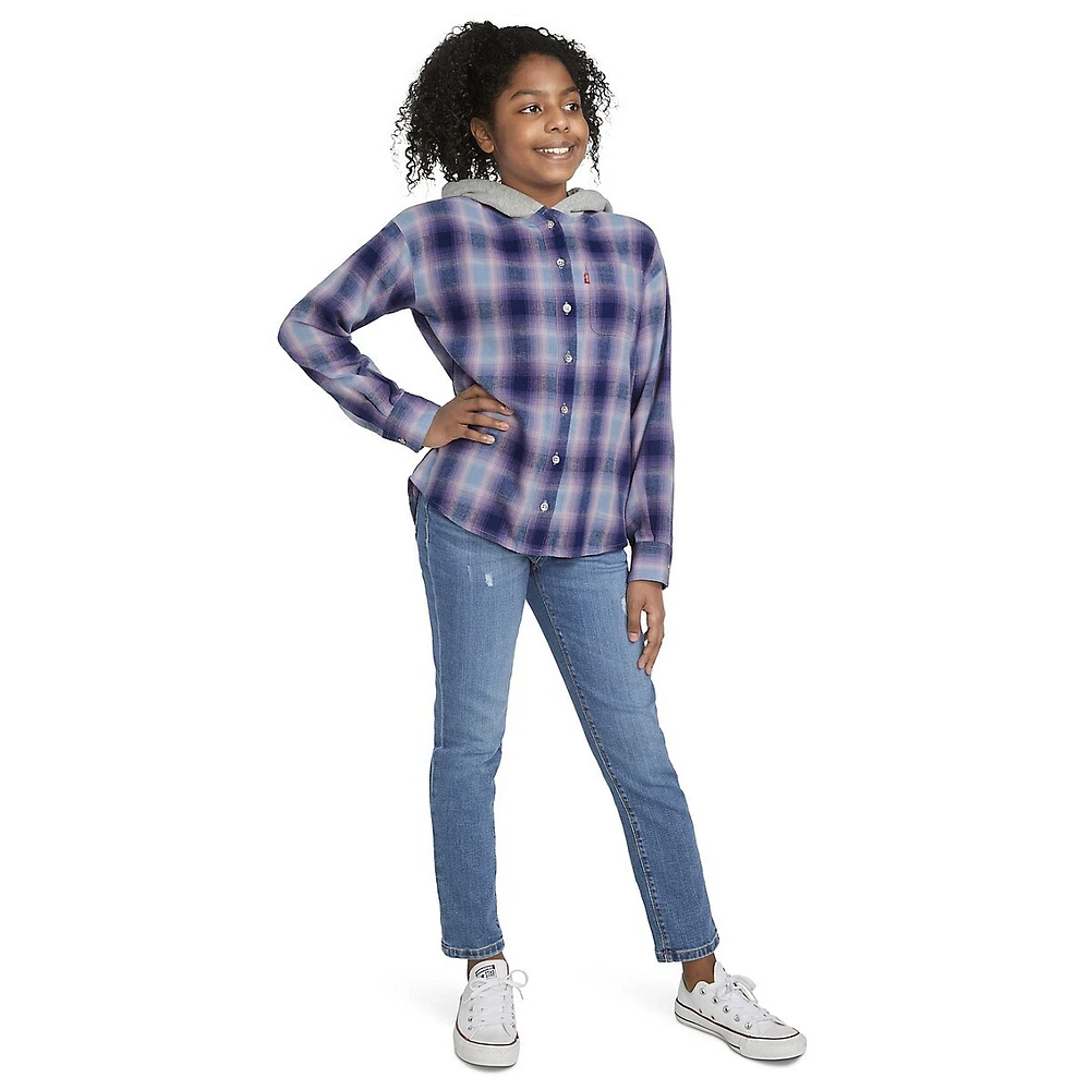 Girl's Hooded Plaid Flannel Shirt