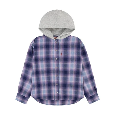 Chemise à capuche en flanelle carreaux pour fille