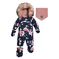 Baby Girl's One-Piece Woodland-Print Snowsuit & Neck Warmer Set