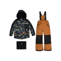 Ensemble de veste à imprimé dinosaure, pantalon neige et cache-cou pour petit garçon, 3 pièces