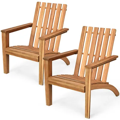2pcs Patio Acacia Wood Adirondack Chair Lounge Armchair Durable Outdoor Garden