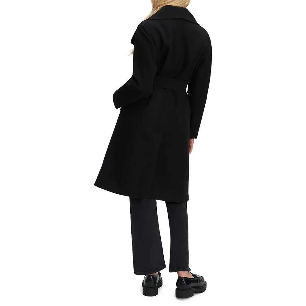 Drape-Collar Belted Maxi Coat